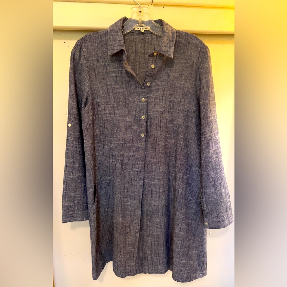 Rag Poets Gray Button Down Tunic with Notched Collar